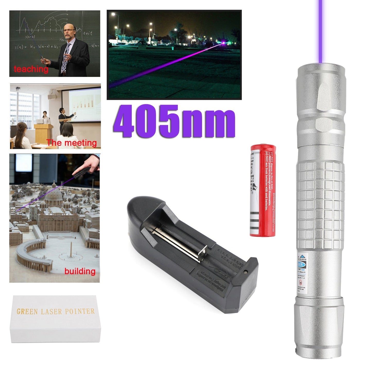5mw 405nm Tactical Green Purple 18650 Laser Pointer Pen Visible Beam Light Lazer Generic