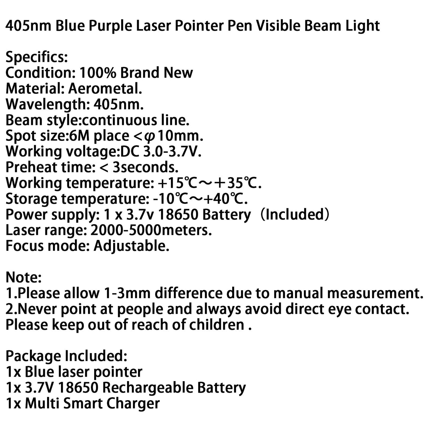 5mw 405nm Tactical Green Purple 18650 Laser Pointer Pen Visible Beam Light Lazer Generic