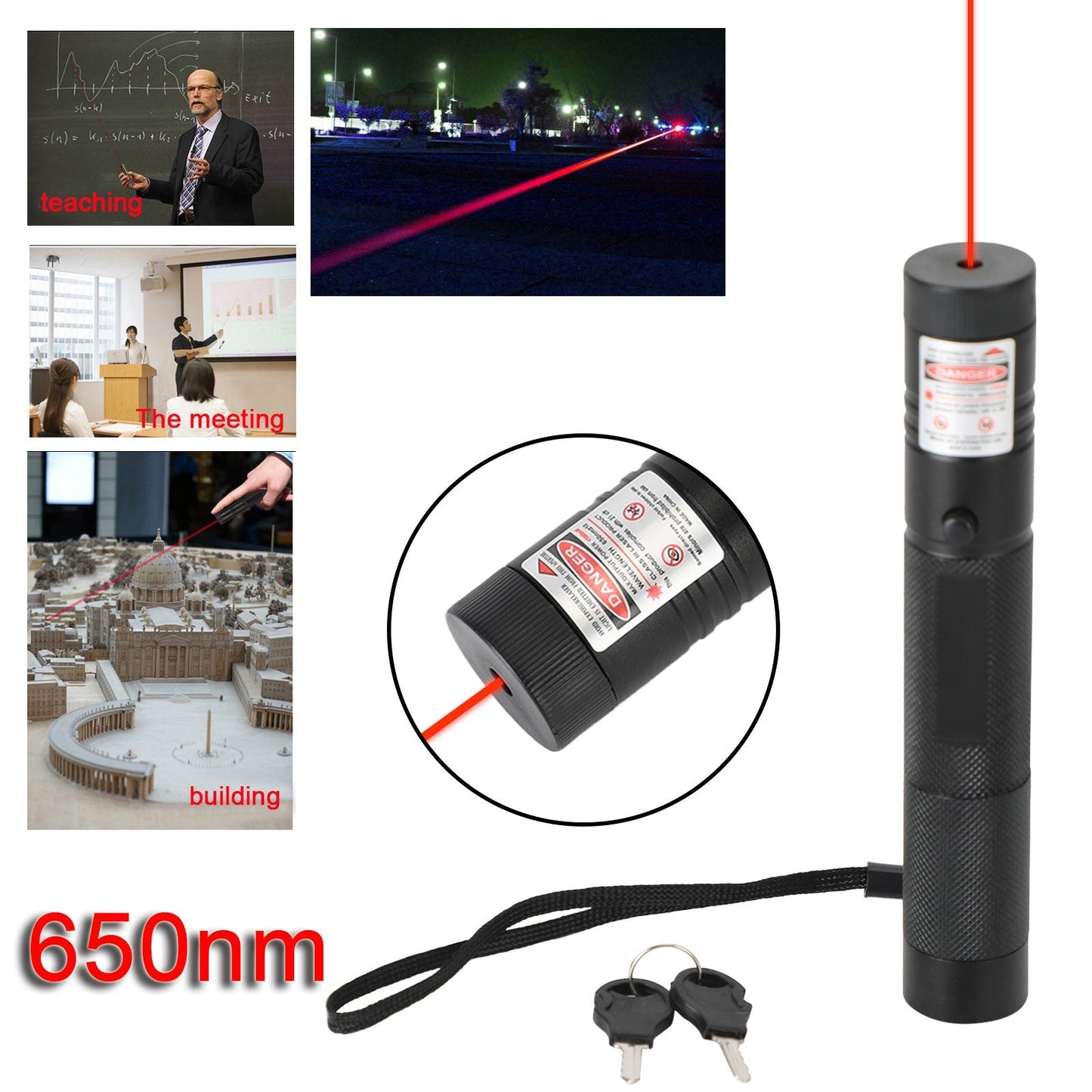 Rechargeable 900 Miles Red Laser Pointer Lazer Pen 650nm Visible Beam Generic