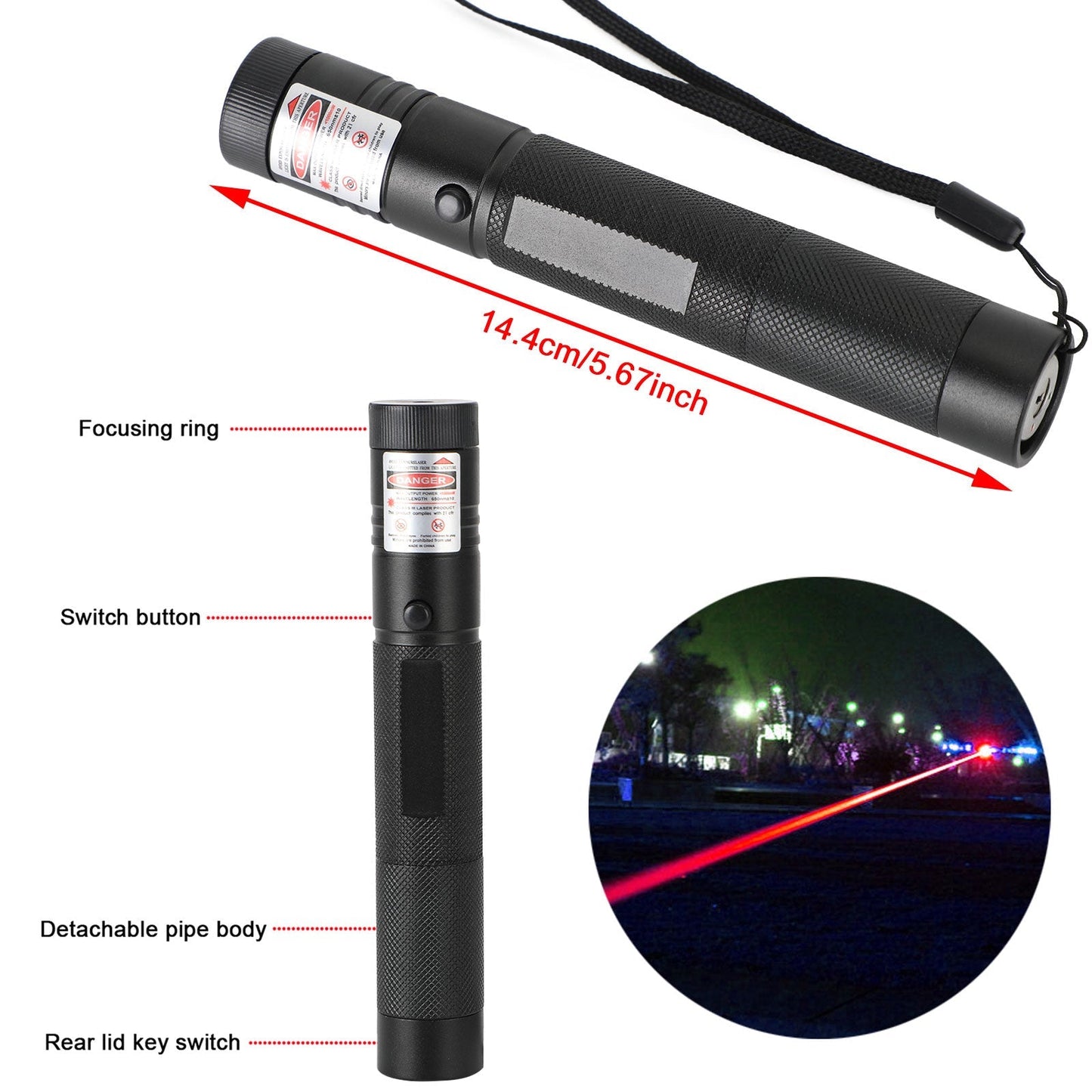 Rechargeable 900 Miles Red Laser Pointer Lazer Pen 650nm Visible Beam Generic