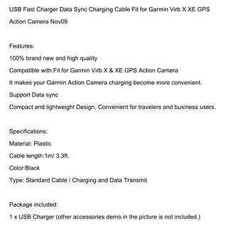 Fast Charger Data Sync portable Charging Cable for Virb X XE GPS Action Camera
