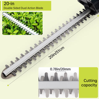20 in. Electric Hedge Trimmer Cordless Power with 2Battery & Charger