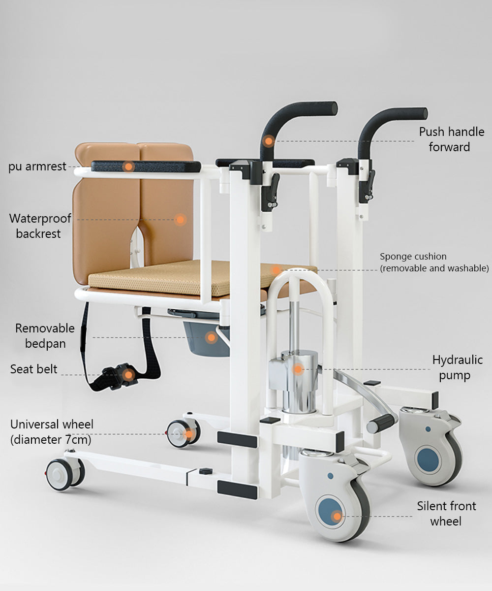 Patient Chair Hydraulic Transferred Lift Wheelchair w/180°Split Seat And Table