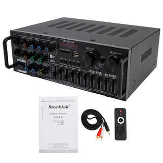 2500W Peak Stereo HiFi Power Amplifier Bluetooth5.4 FM USB EQ Mixer for Car Home