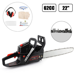 Topteng 62cc Chainsaw 22" Bar Powered Engine 2 Cycle Gasoline Chain Saw Red