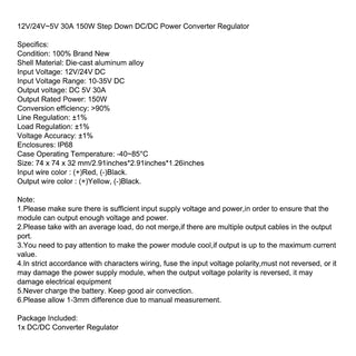 WaterProof 12V/24V to 5V 30A 150W Step Down DC/DC Power Converter Regulator