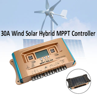 12V/24V/36V/48V/60V 30A MPPT Wind Solar Hybrid Charge Controller Panel Dual USB