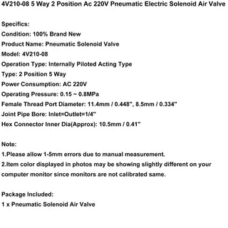 4V210-08 5 Way 2 Position Ac 220V Pneumatic Electric Solenoid Air Valve