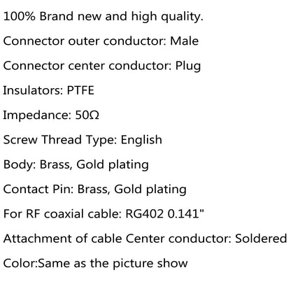 10Pcs Connector SMA Male Plug Solder RG402 0.141" Semi-rigid Cable Straight Generic