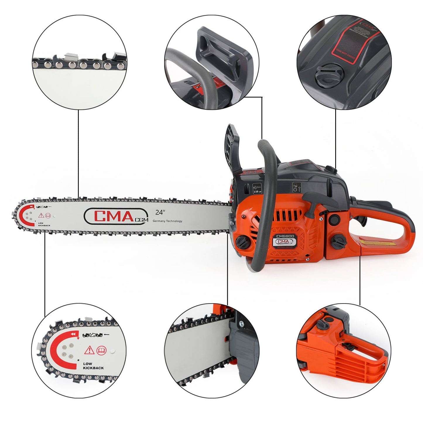 Wal 24" 68CC Gasoline Chainsaw Cutting Wood GasChain Saw