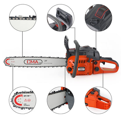 Wal 24" 68CC Gasoline Chainsaw Cutting Wood GasChain Saw