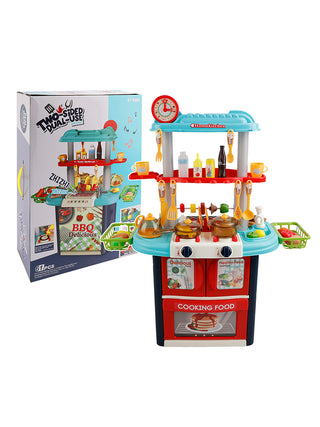 Plastic Tableware Kitchen Set With Sound, Light And Spray Function Kid Toy Blue