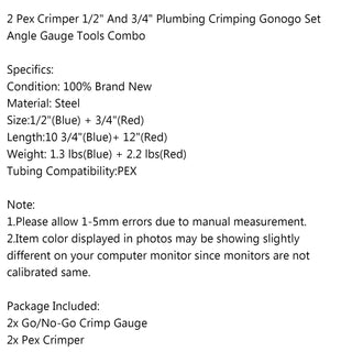 2 Pex Crimper 1/2" And 3/4" Plumbing Crimping Gonogo Set Angle Gauge Tools ComboF