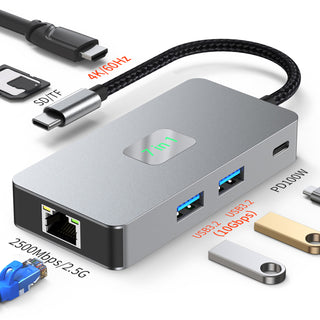 7 in 1 TYPE-CtoRJ45 2.5G 10G USB3.2 HDMI PD100W SD TF Interface Hub for MacBook