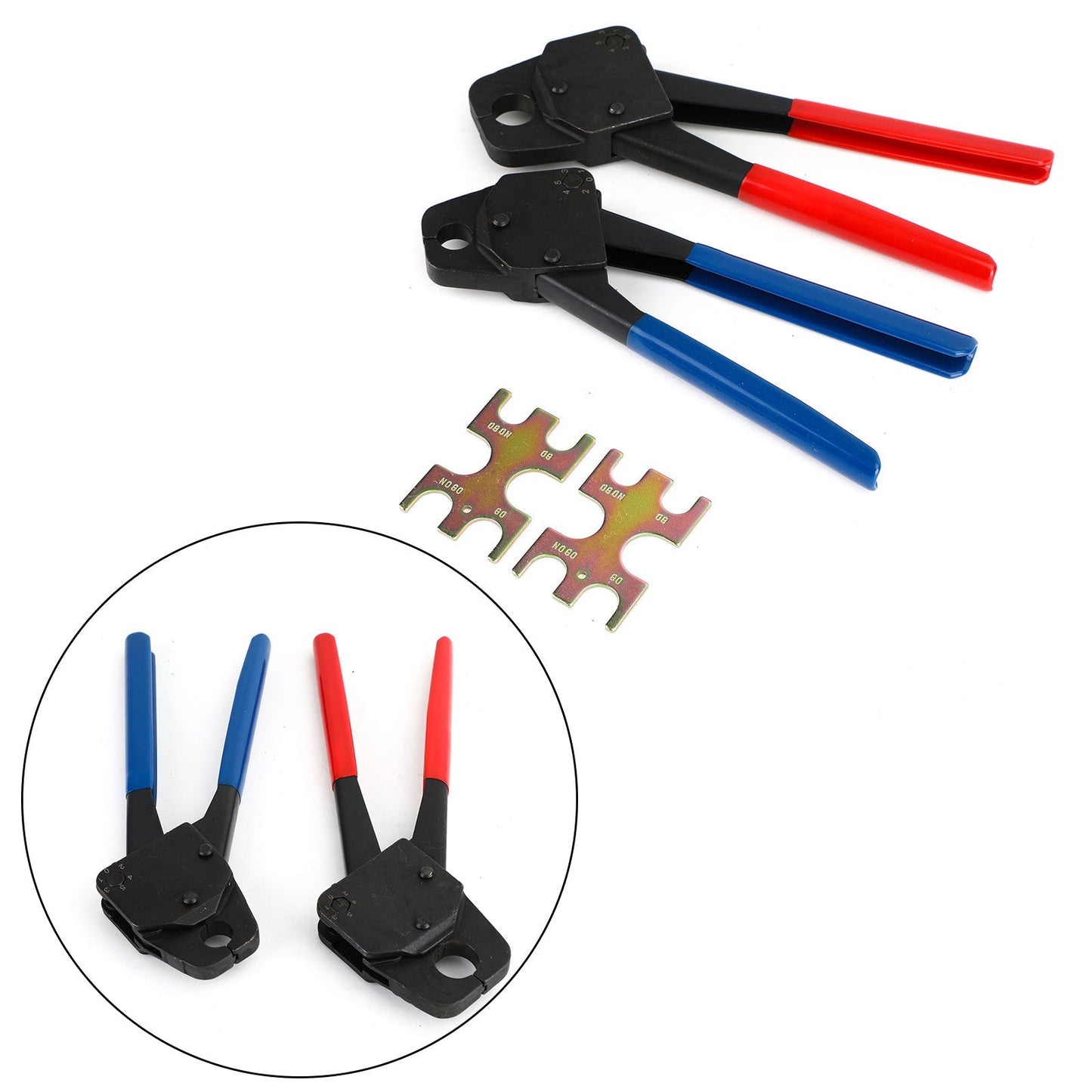 2 PEX Crimper Set 1/2" and 3/4" Plumbing Crimping Tools with Go-No-Go Gauge - Angle Gauge Combo