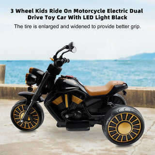 3 Wheel Kids Ride On Motorcycle Electric Dual Drive Toy Car With LED Light Black Toy