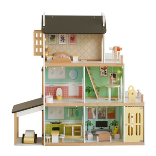 3Story Wooden Lighting Doll House With Balcony 20 Accessories Toy For 3+Year Kid  Toy