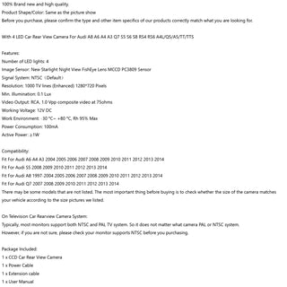 Car Rear View Camera CDD 4LED for A8 A6 A4 A3 Q7 S5 S6 S8 RS4 RS6 A4L/Q5/A5/TT