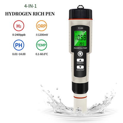 Portable 4 In 1 Hydrogen-Rich Test Pen PH/ORP/TEMP Water Quality Meter Tester