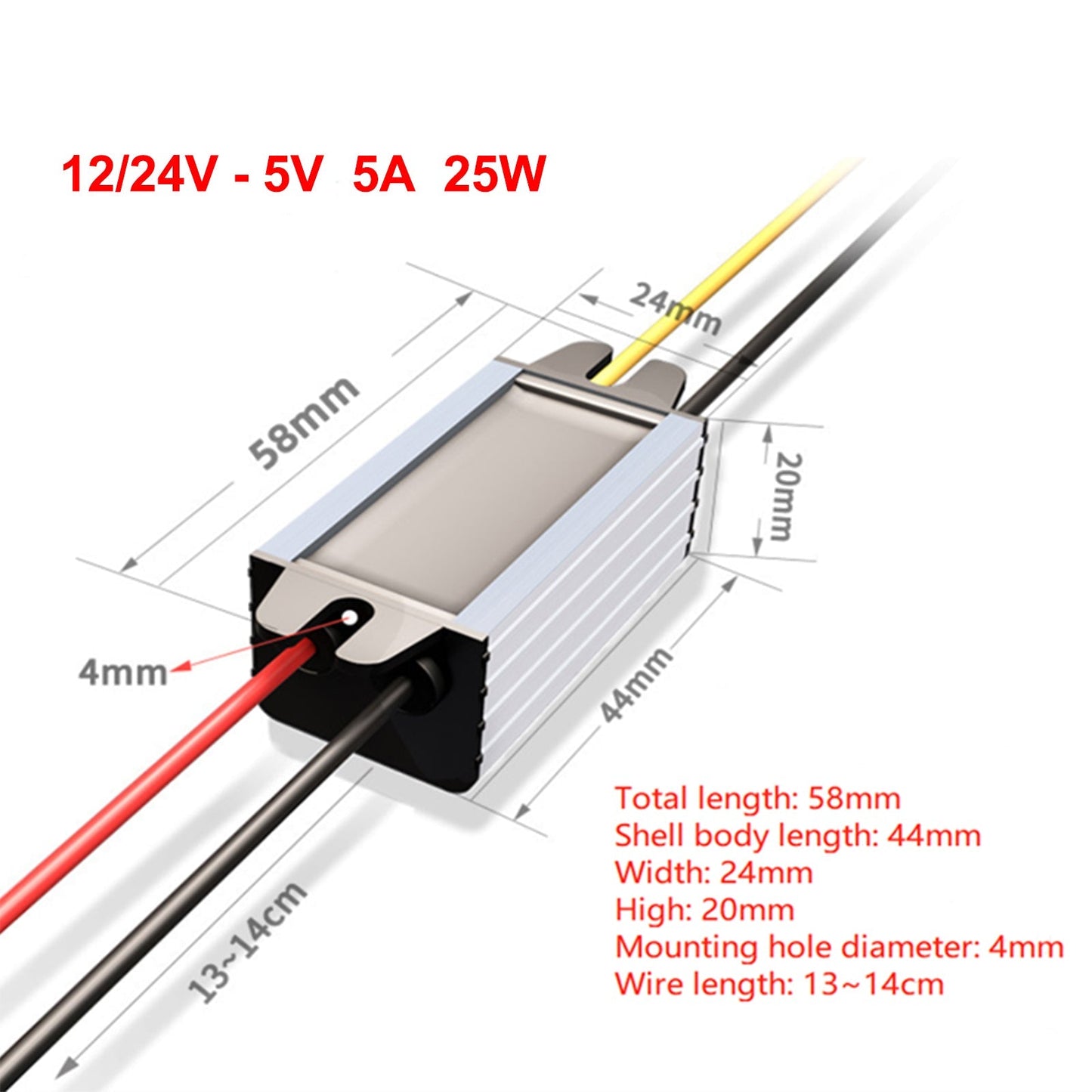 12V/24V to 5V 5A 25W Waterproof Converter Step Down Volt Module Power Supply Generic