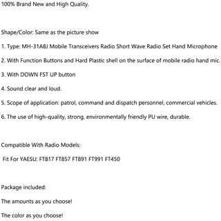 1PC Handheld Speaker Mic Microphone For YAESU FT817 FT857 FT891 FT991 FT450