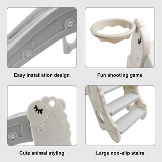 3In1 Kid Folding Slide With Climber,Basketball Hoop,Freestanding Slide Toy White Toy