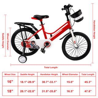 16" Kids Bike for Boys and Girls with auxiliary wheels & Rack Red