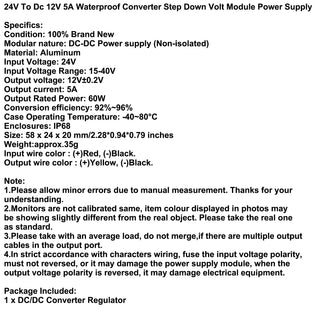 Waterproof Converter 24V To Dc 12V Step Down Volt Module Power Supply 5A 60W