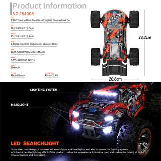 Wltoys XK 184008 RC Car 1/18 60KM/H 4WD Brushless 2.4G High Speed Off Road Truck Toy