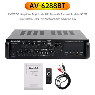 2500W 5CH Amplifiers Amplificador HiFi Stereo AV Surround SD FM Home Theater