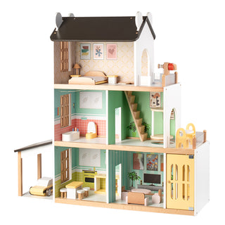 3Story Wooden Lighting Doll House With Balcony 20 Accessories Toy For 3+Year Kid  Toy