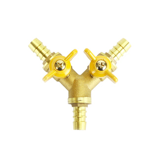 3 Way Shut Off Ball Valve 3/8" ID Hose Barb 2 Switch Brass Y Shaped Valve