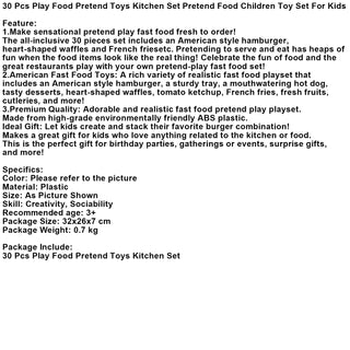 30 Pcs Play Food Pretend Toys Kitchen Set Pretend Food Children Toy Set For Kids
