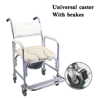 Rolling Shower Commode Chair for Disabled – Folding Toilet Wheelchair with Armrest
