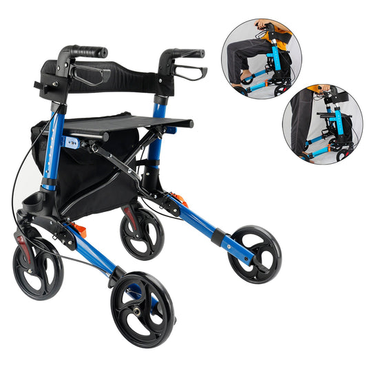 Foldable Rollator Walker with 6 levels of Adjustable Seat 8 Wheels Compact Folding Design Lightweight Mobility Walking Aid suitable for people of different heights