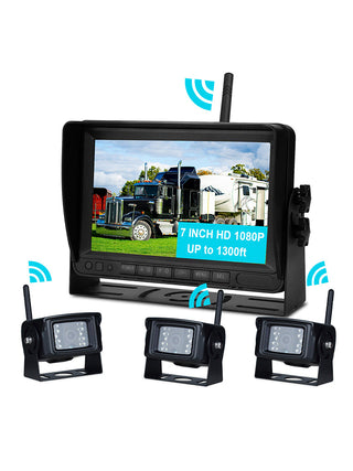 7" Wireless AHD 1080P Rear View Backup Camera Kit – 3-Channel Monitor for Truck, Trailer