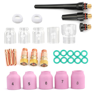 31Pcs TIG Welding Torch Stubby Gas Lens #12  Glass Cup Kit For WP-17/18/26