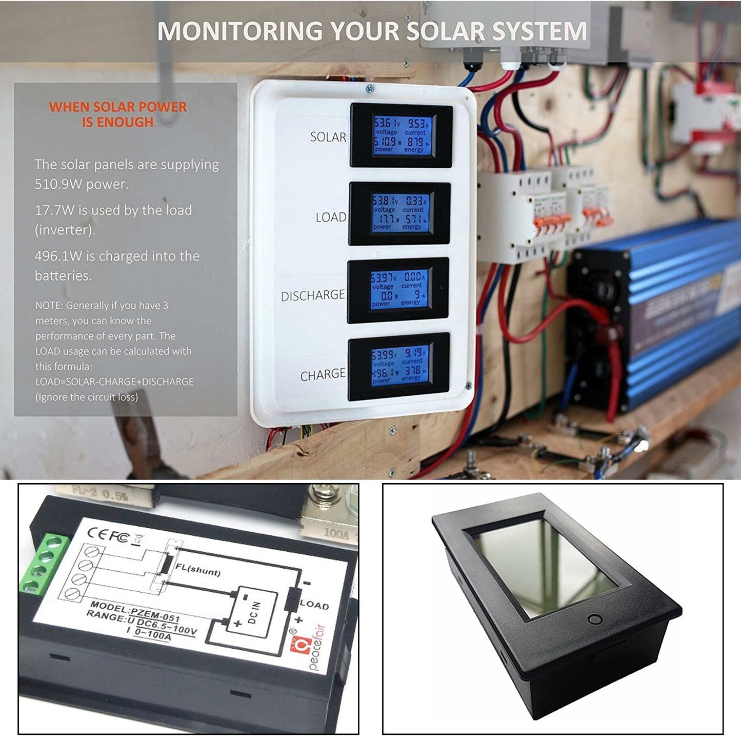 100A DC Digital Watt KWH Current Power Energy Meter Ammeter Voltmeter 100V Generic