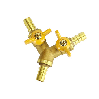 3 Way Shut Off Ball Valve 3/8" ID Hose Barb 2 Switch Brass Y Shaped Valve