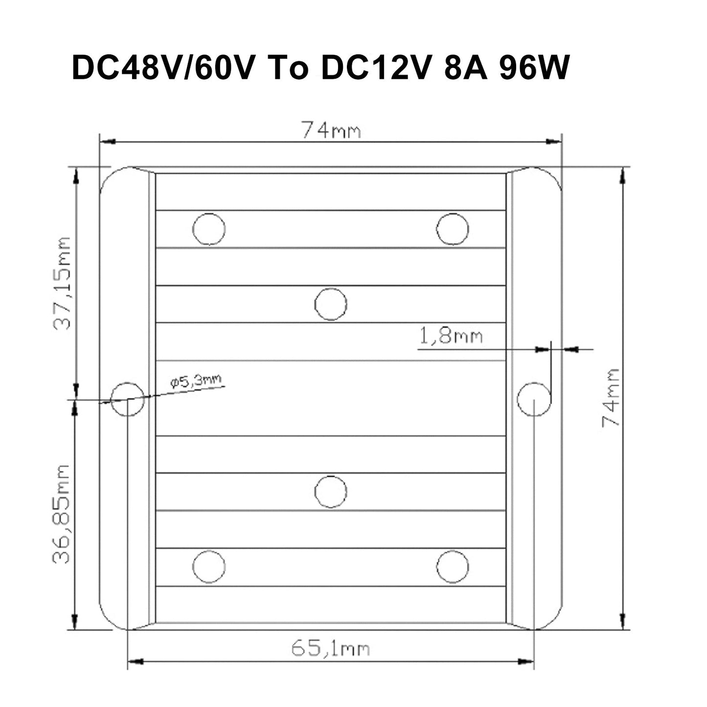 Waterproof DC 48V/60V to 12V 96W 8A Step-Down Power Supply Converter Regulator Generic