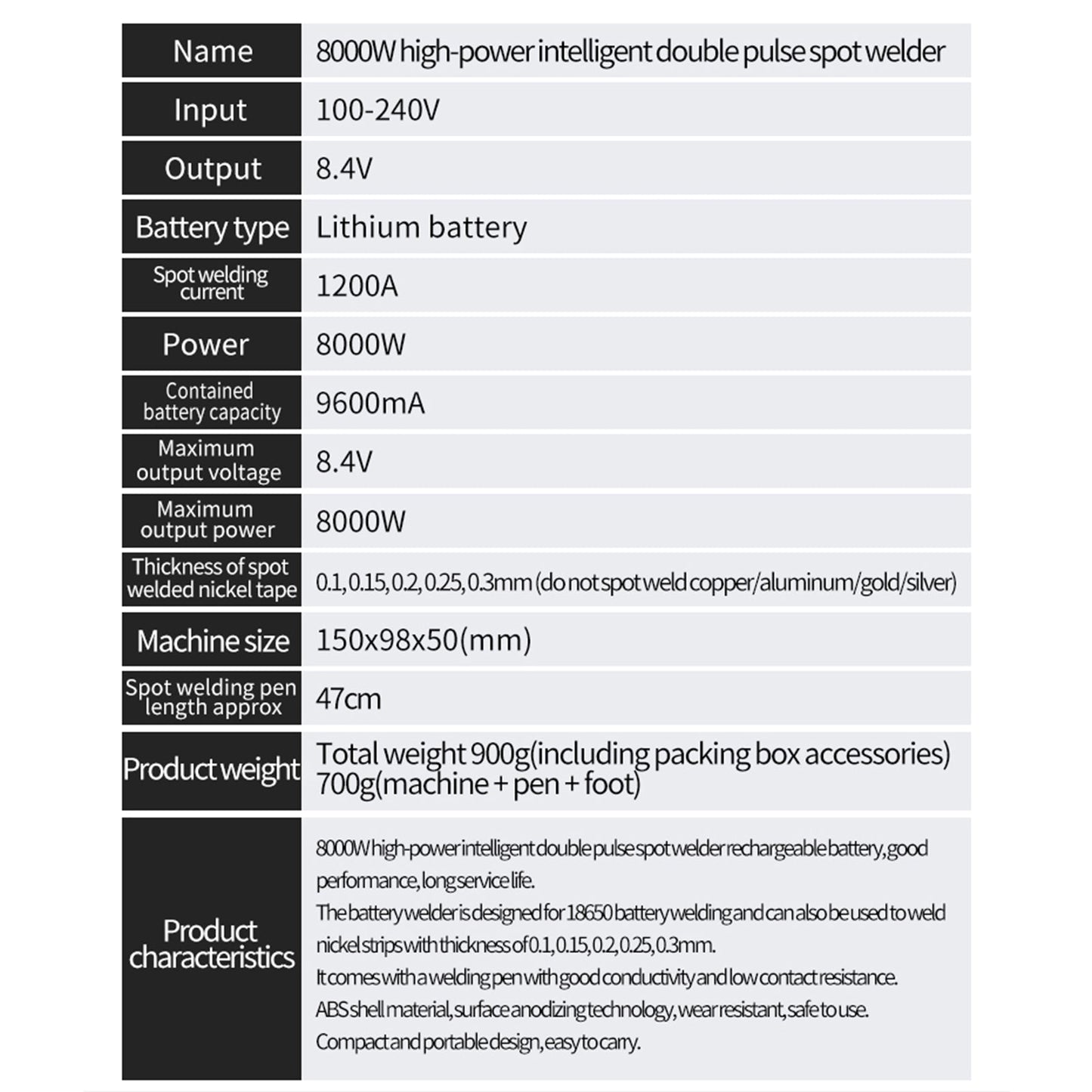 8000W Mini Spot Welder Machine DIY Kit 18650 Battery Spot Welding Pen Tools Generic