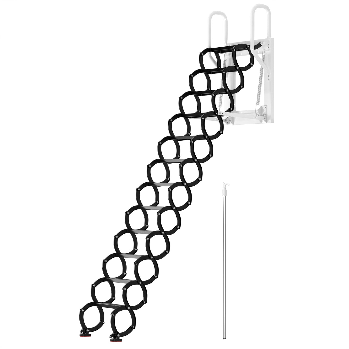 9.8ft Black Wall Mounted Folding Loft Ladder Stairs Attic Ladder Home Pulldown Wall Mounted Folding Ladder Black Loft Attic Stairs Pull down 12 Steps