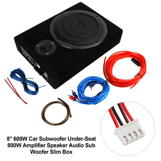 8" 600W  Car Subwoofer Under-Seat Amplifier Speaker Audio Sub Woofer Slim Box