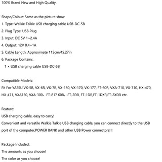 1PC USB Charging Cable USB-DC-5B For YAESU VX-5R VX-6R VX-7R 150 VXA150 FT-2XDR
