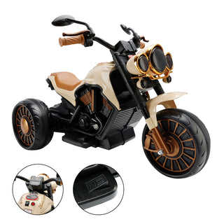 3 Wheel Kids Ride On Motorcycle Electric Dual Drive Toy Car With LED Light Brown