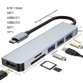 Type-c HUB For PC 6 in 1 Multi Splitter HD Output  Multifunctional USB 3.0 Dock