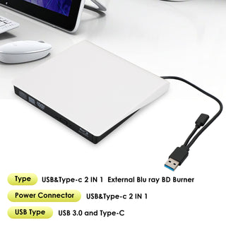 USB&Type-c External Disc Writer+Reader BD DVD Drive USB 3.0 Disc Burner