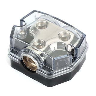 Plastic housing Nickel Plated Heat resistant Splitter Distribution Block 1x0 In 2x0 GA Out Block Splitter Fusebox Clear Cover for Car Audio Marine