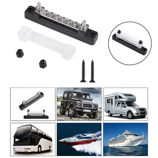 6 Way Blade Fuse Box Block Auto Marine Boat Holder Cover 12V Bus Bar Kit Black