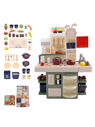 Kids Kitchen Play Set-Interactive Mist & Light Kitchen with Water Circulation Perfect Gift for Boys & Girls Ages 3+ (Green)